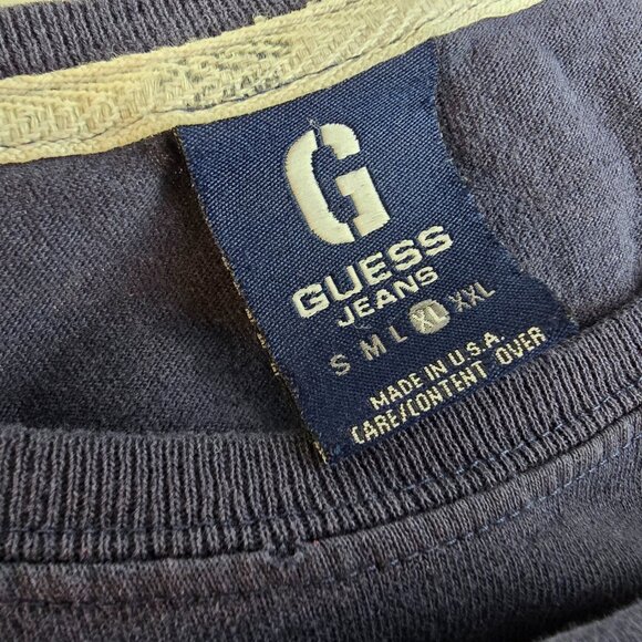 Vintage Guess Jeans T Shirt Mens XL Blue Embroidered Made in USA Long Sleeve - Picture 8 of 9